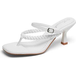 Women's Kitten Heels Open Toe Braided Strappy Heels Pu White